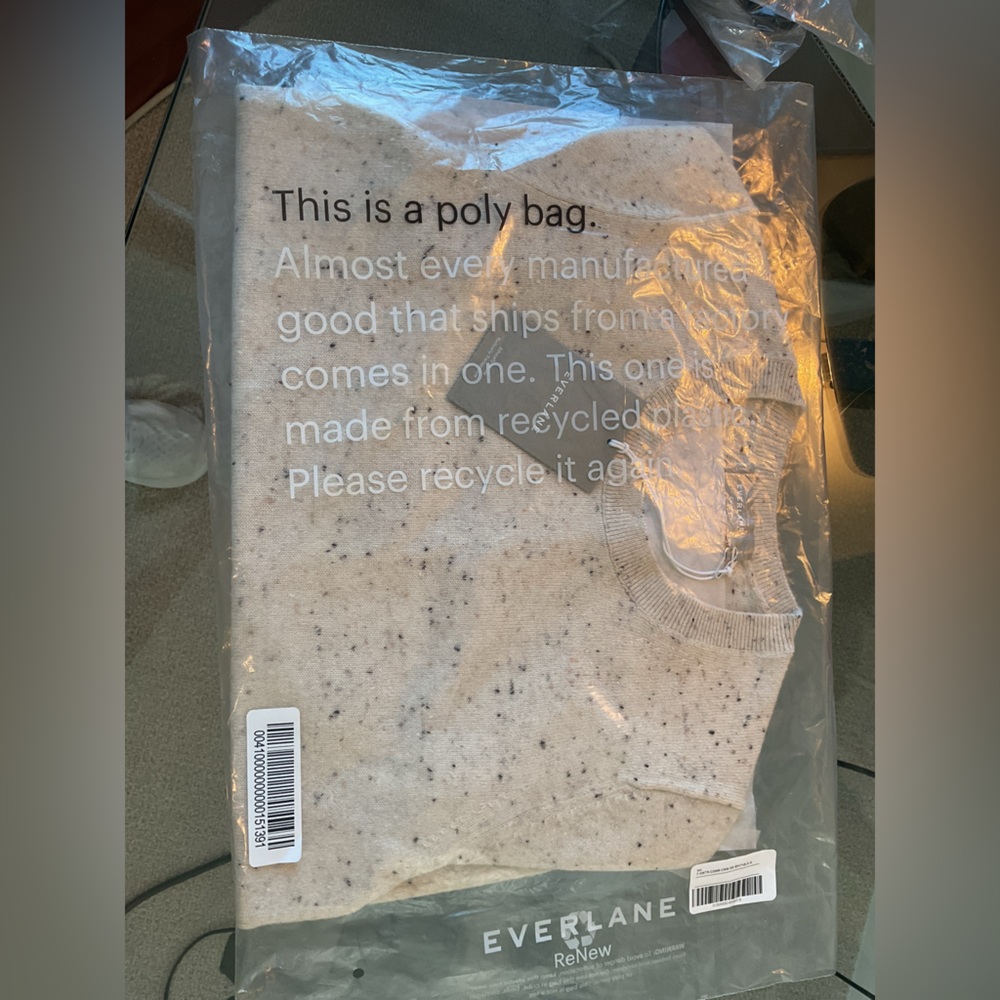 Everlane Cashmere Short Sleeve Sweater, Bone with Black and Peach Confetti, S - Picture 7 of 8